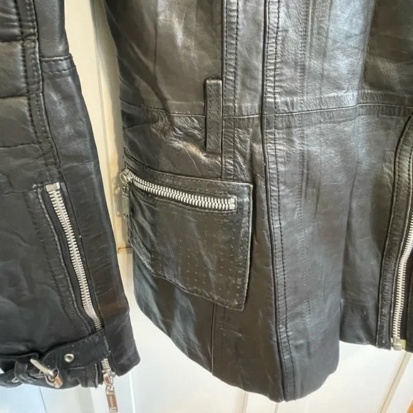 River Island 100% REAL LEATHER Quilted Moto Jacket - Black - Size UK 10 / US 6 - Picture 6 of 10